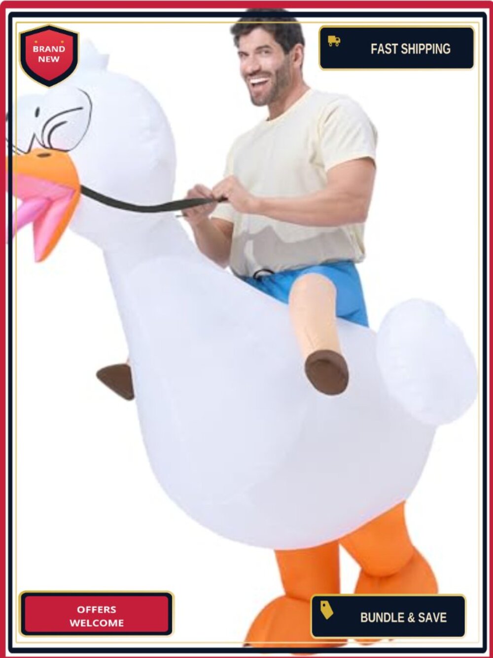Adult Inflatable Goose Ride-On Costume Halloween Blow Up Suit